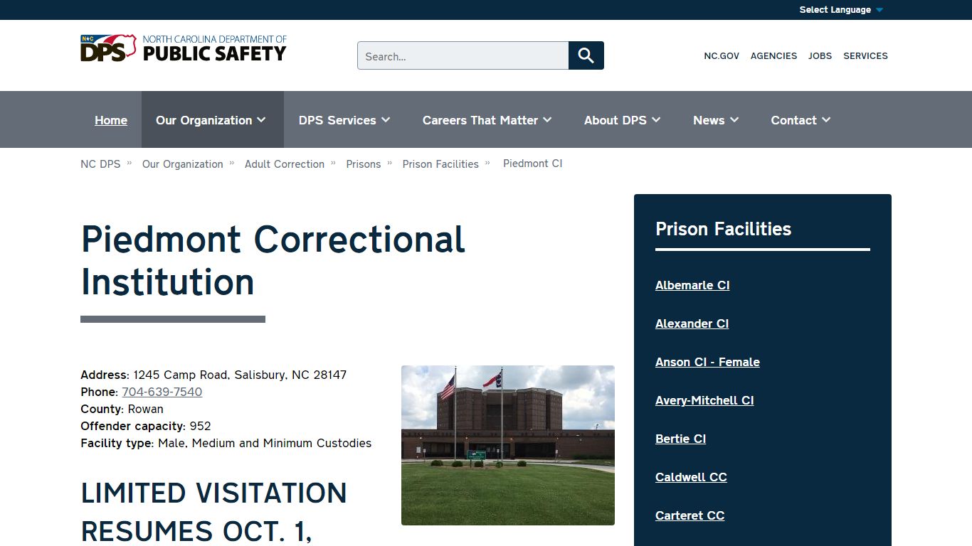 Piedmont Correctional Institution - NC DPS