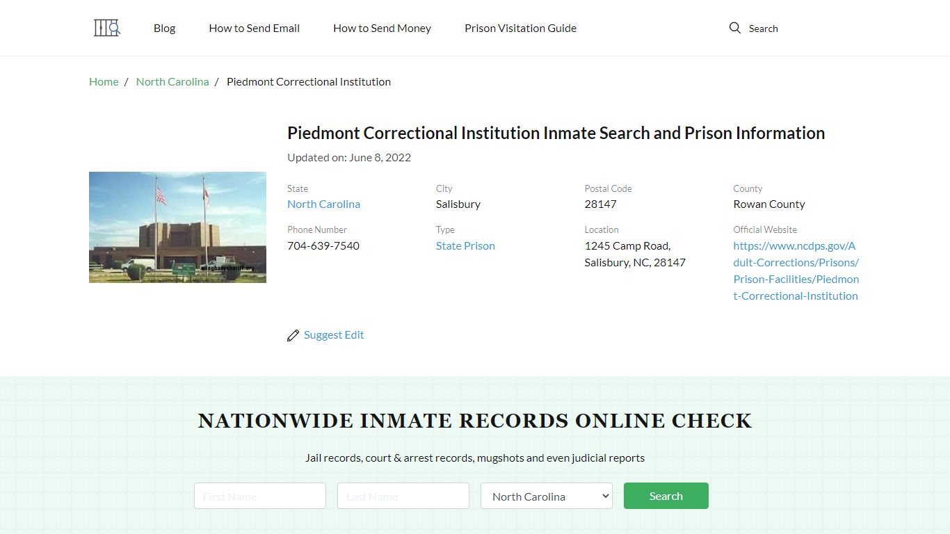 Piedmont Correctional Institution Inmate Search ...