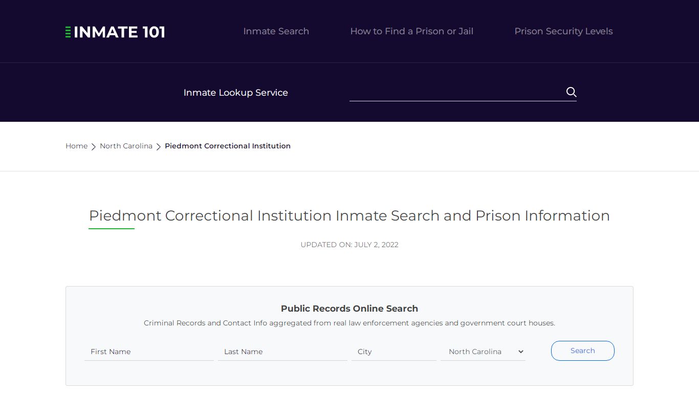 Piedmont Correctional Institution Inmate Search ...