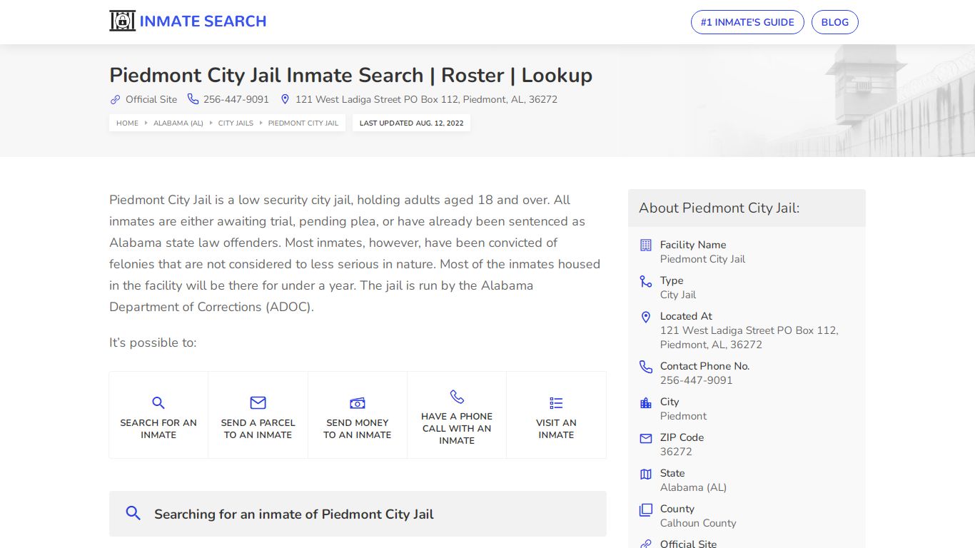 Piedmont City Jail Inmate Search | Roster | Lookup